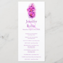 Placa do programa de casamento cor d'água roxa ros