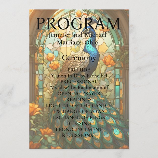 Placa do Programa de Vidro de Casamento de Peacock (Frente)