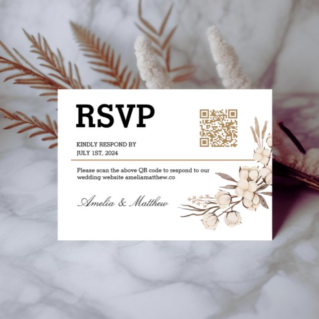 Placa elegante de código QR RSVP I de Casamento Fl (Criador carregado)