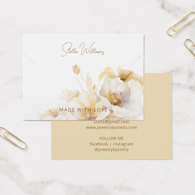 Placa Elegante Dourada de Colar de Flor Branca (Escritótio)