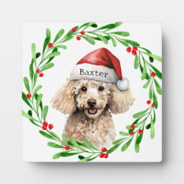 Placa Feriado de Natal Poodle Santa Hat