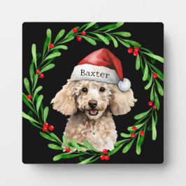 Placa Feriado de Natal Poodle Santa Hat