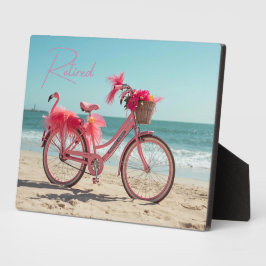 Placa Flamingo Rosa Fofo de Bicicleta Aposentado na Prai