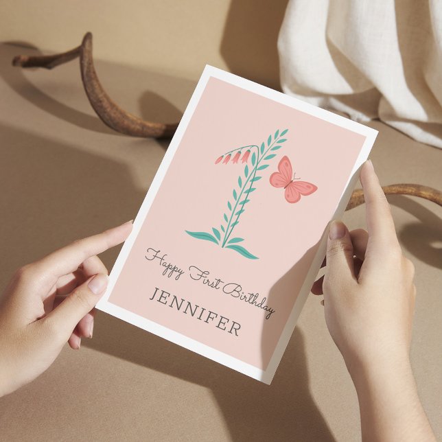 Placa Floral de Borboleta de Bebê primeiro anivers (Criador carregado)