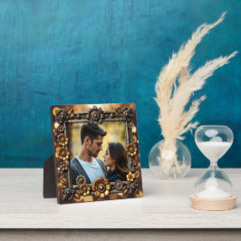 Placa Flores Metálicas Foto Personalizada Steampunk