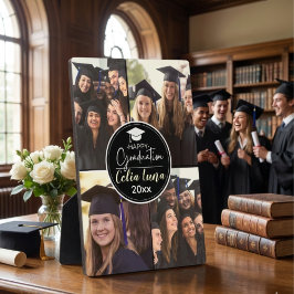 Placa Graduação Feliz de Colagem de Fotos em Preto e Bra