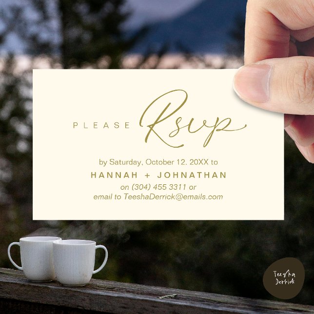 Placa Lembrete RSVP de Convites de casamento Român (Modern Romantic Wedding Invitation Invites RSVP Reminder Card Yellow Gold)
