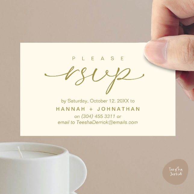 Placa Lembrete RSVP de Convites de casamento Român (Modern Romantic Wedding Invitation Invites RSVP Reminder Card Yellow Gold)