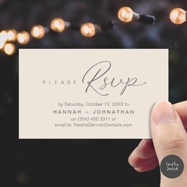 Placa Lembrete RSVP de Convites de casamento Român (Modern Romantic Wedding Invitation Invites RSVP Reminder Card Cream Grey)