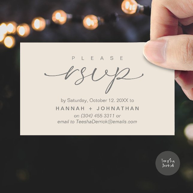 Placa Lembrete RSVP de Convites de casamento Român (Modern Romantic Wedding Invitation Invites RSVP Reminder Card Cream Grey)
