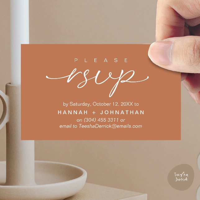 Placa Lembrete RSVP de Convites de casamento Român (Modern Romantic Wedding Invitation Invites RSVP Reminder Card Copper Brown)