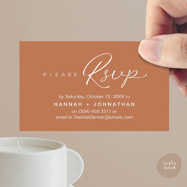 Placa Lembrete RSVP de Convites de casamento Român (Modern Romantic Wedding Invitation Invites RSVP Reminder Card Copper Brown)