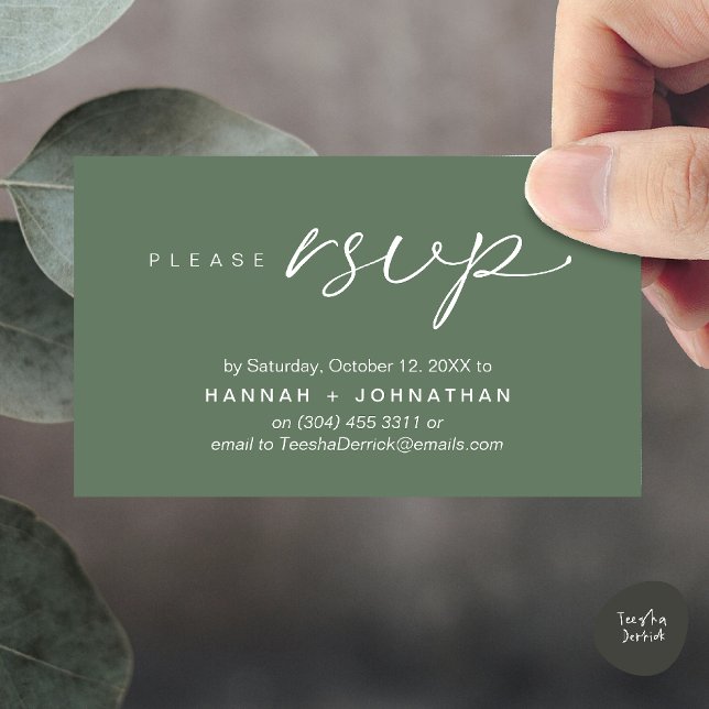 Placa Lembrete RSVP de Convites de casamento Român (Modern Romantic Wedding Invitation Invites RSVP Reminder Card Sage Green)