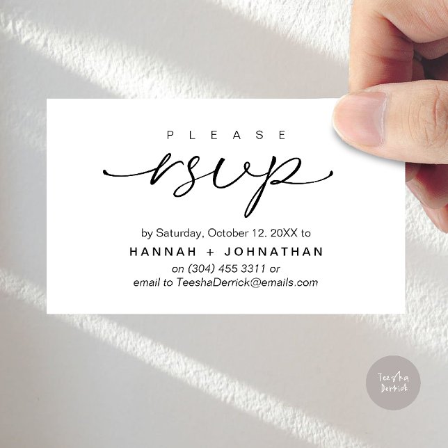 Placa Lembrete RSVP de Convites de casamento Român (Modern Romantic Wedding Invitation Invites RSVP Reminder Card Black White)