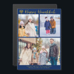 Placa Magnet de Colagem de Fotos da Família 3 Feli<br><div class="desc">Um cartão de ímã de colagem de fotos da família judia moderna e personalizável Hanukkah com uma coleção de fotos de inverno. Adicione 3 das suas memórias favoritas de Chanukah neste moderno layout de três fotografias abaixo de uma menorah e um guião dourado. Mímanes de Hanukkah felizes.</div>