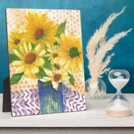 Placa margarida amarela no vaso azul