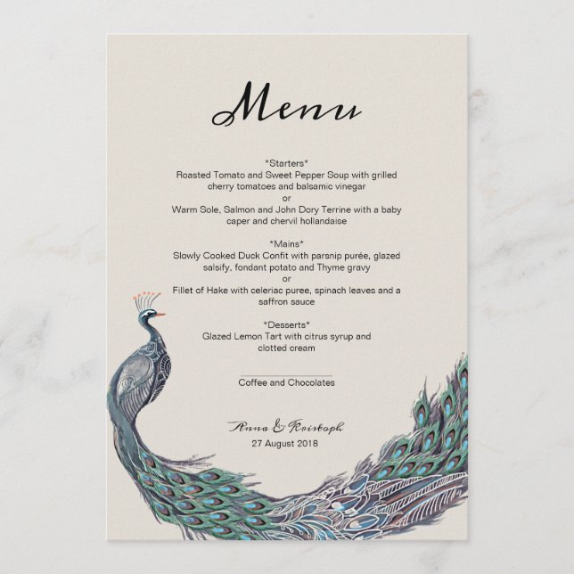 PLACA MENU DE CASAMENTO PEACOCK (Frente)