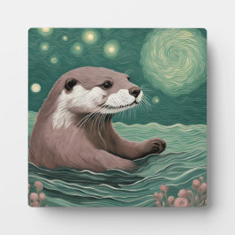 Placa Otter em uma Sage do Oceano Noturno Estrelada e Ro
