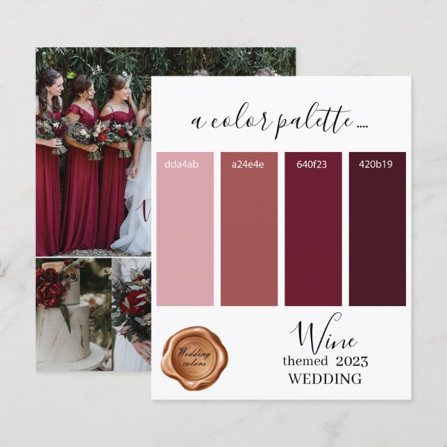 Placa Paleta de Cores de Casamento de Vinho 2023 (Frente/Verso)