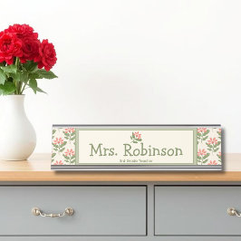 Placa Personalizada de Mesa de Professora com Flor