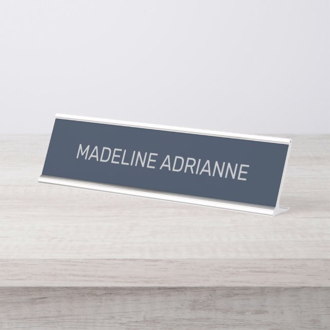 Placa Personalizada de Nome de Mesa Moderna Navy e (Frente)