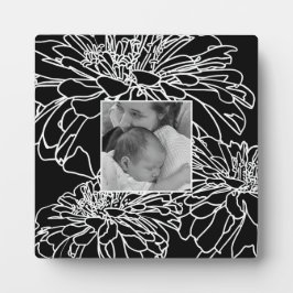 Placa Personalizar desenho de linha floral branco preto