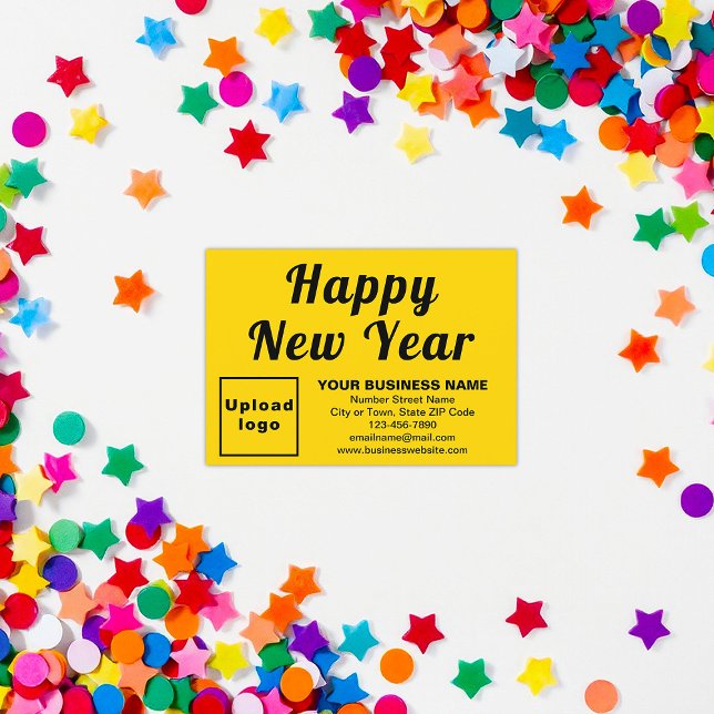 Placa Plana Amarela Pequena de Ano Novo para Empre (Business brand with New Year greeting on small yellow flat card)