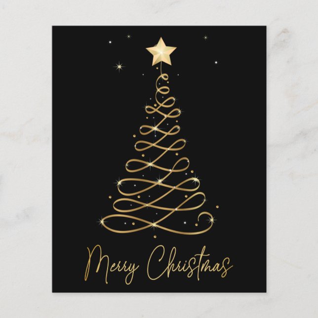 Placa plana de árvore de Natal Dourada e elegante  (Frente)