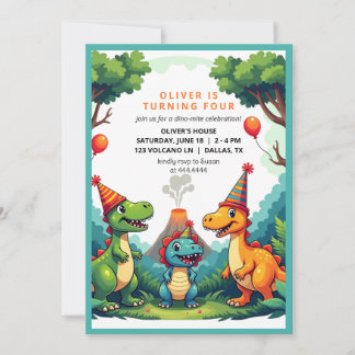Placa plana do Convite de aniversário dinosour