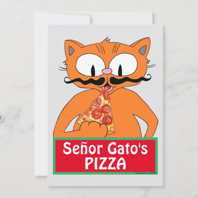 Placa plana - Gato de bigode engraçado para a pizz (Frente)