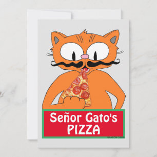 Placa plana - Gato de bigode engraçado para a pizz