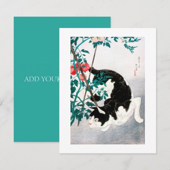 PLACA PLANA: JAPONÊS WOODBLOCK : Gato com Tomate (Frente/Verso)