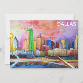 Placa Plana Skyline City in Dallas Texas Watercolo