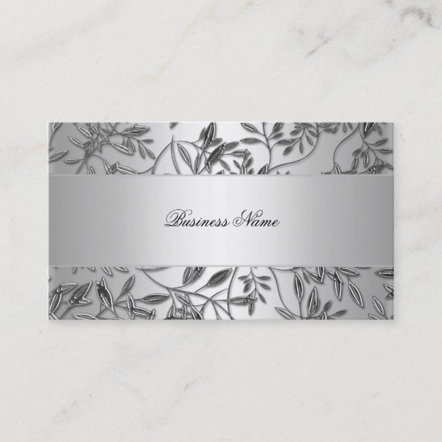 Placa Prateada Floral para Cartão de Visita Elegan (Frente)