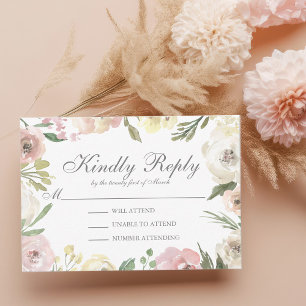 Placa RSVP Amável de Casamento Floral Cor-de-Rosa
