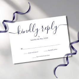 Placa RSVP Azul de Marinho de Script Elegante Simp