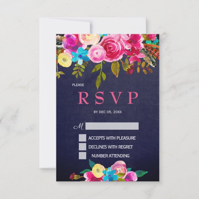 Placa RSVP Azul de Marinho Floral (Frente)
