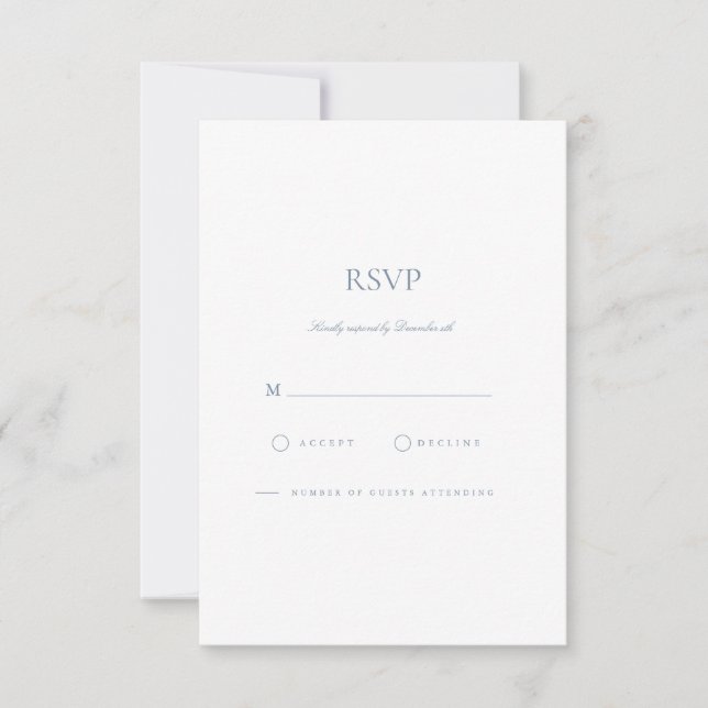 Placa RSVP Azul e Branca de Script Elegante (Frente)