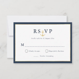 Placa RSVP azul-marinho de ouro Elegante
