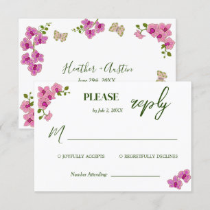 Placa RSVP Boêmia Delicada Elegante Orquídeas Roxa