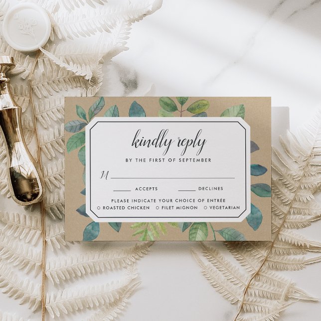 Placa RSVP Botanica Kraft com opção de refeição (Criador carregado)