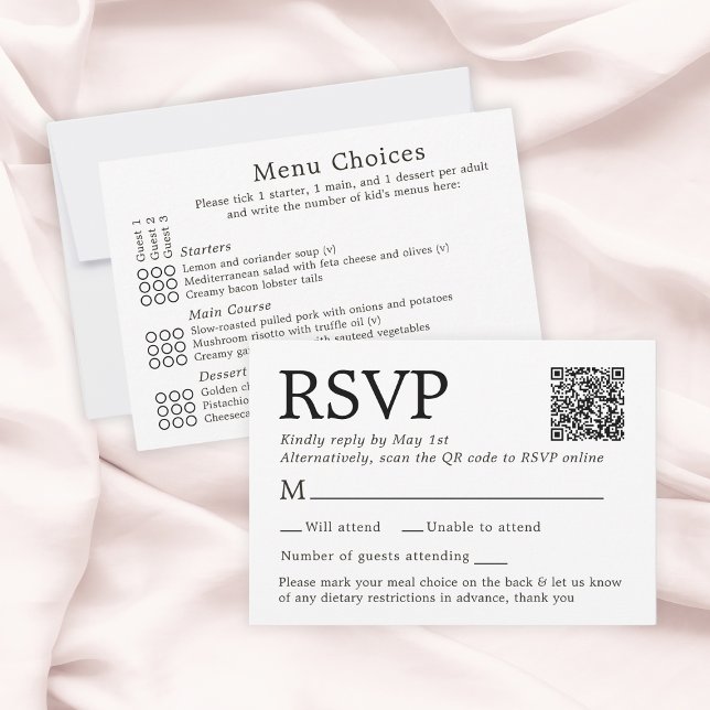 Placa RSVP Branca Simples Elegante com Opções de M (Simple Elegant White RSVP Card With Menu Choices
)
