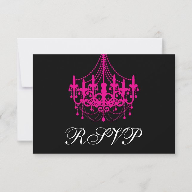 Placa RSVP Chandelier Preta e Rosa Quente Elegante (Frente)