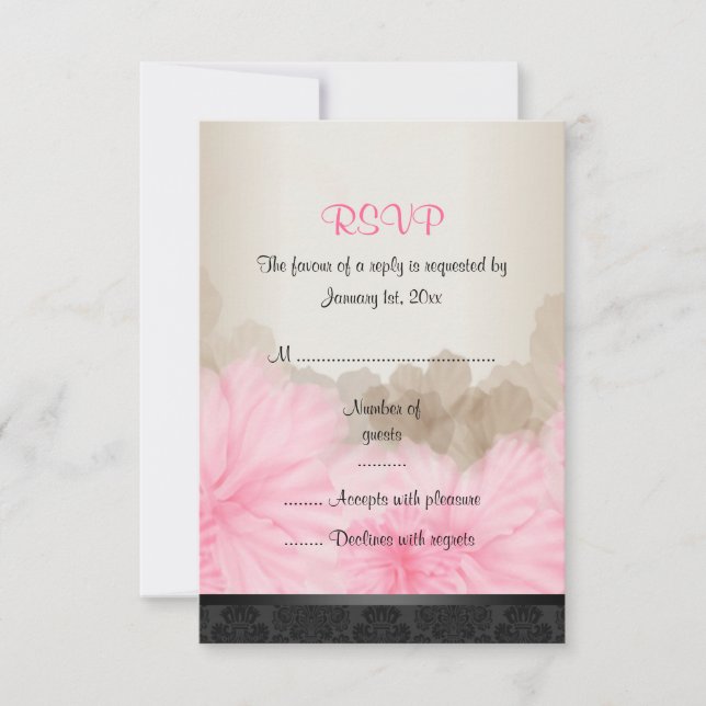 Placa RSVP Chic Floral Cor-de-Rosa e Preta Elegant (Frente)