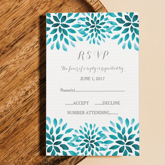 Placa RSVP Chrysanthemum Watercolor Teal (Teal Watercolor Chrysanthemum Wedding RSVP Card)
