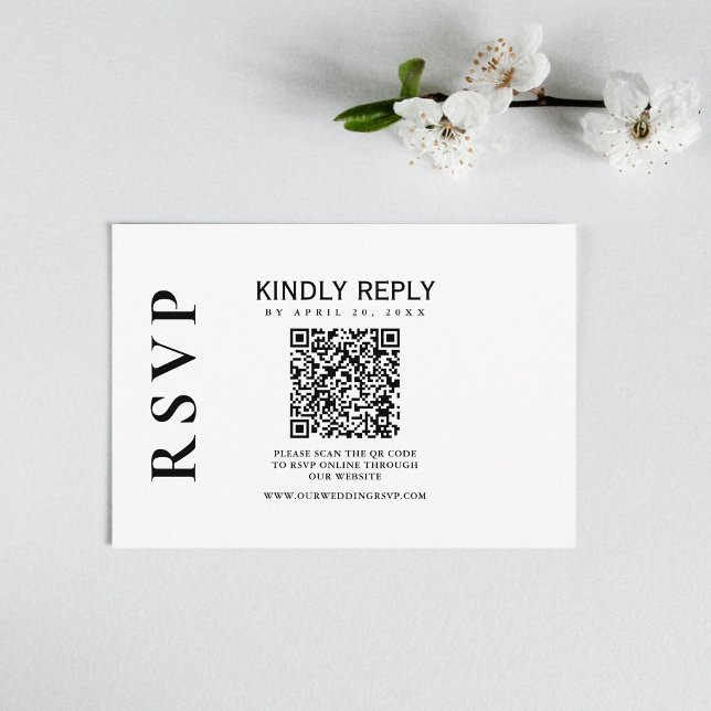 Placa RSVP Clássica Moderna em Preto e Branco (Simplify wedding RSVPs with our QR code feature, ensuring easy and hassle-free responses.)