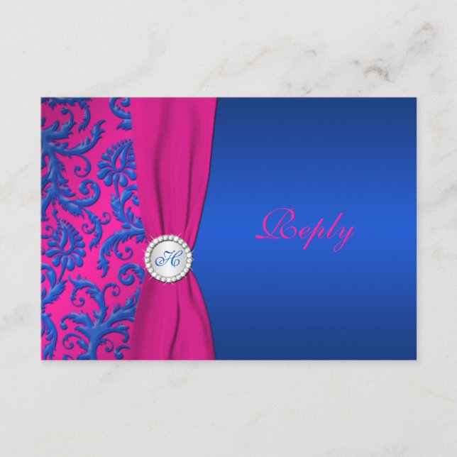 Placa RSVP Cobalt e Fuchsia Damask (Frente)