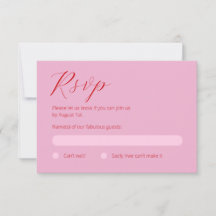 Placa RSVP cor-de-rosa e vermelha