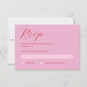 Placa RSVP cor-de-rosa e vermelha