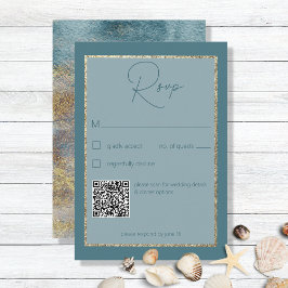 Placa RSVP de Abstrato de Praia Moderna e Dourada